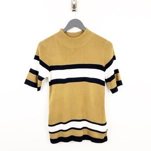 3/$20! LARA Mustard Striped Quarter Sleeve Top